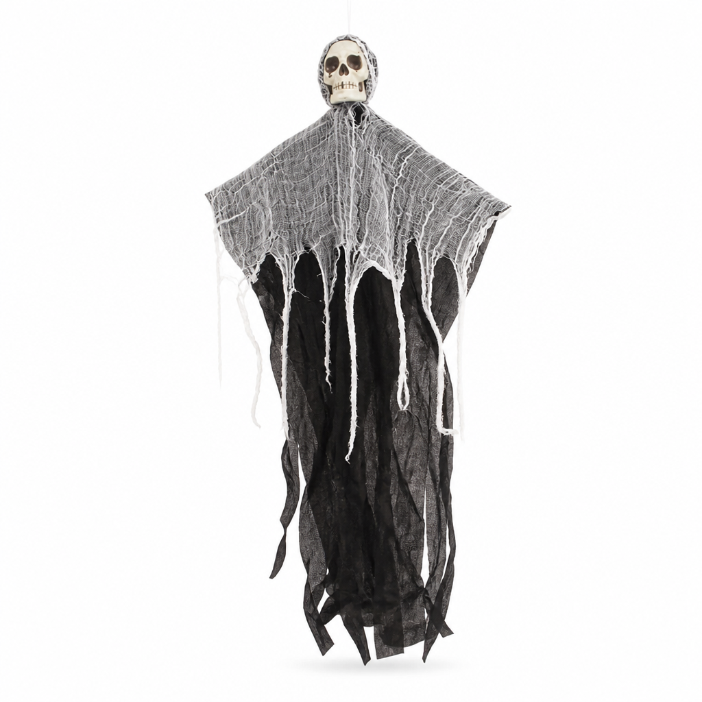 Hanging Skull & Spider Web Decoration (Indoor/Outdoor)