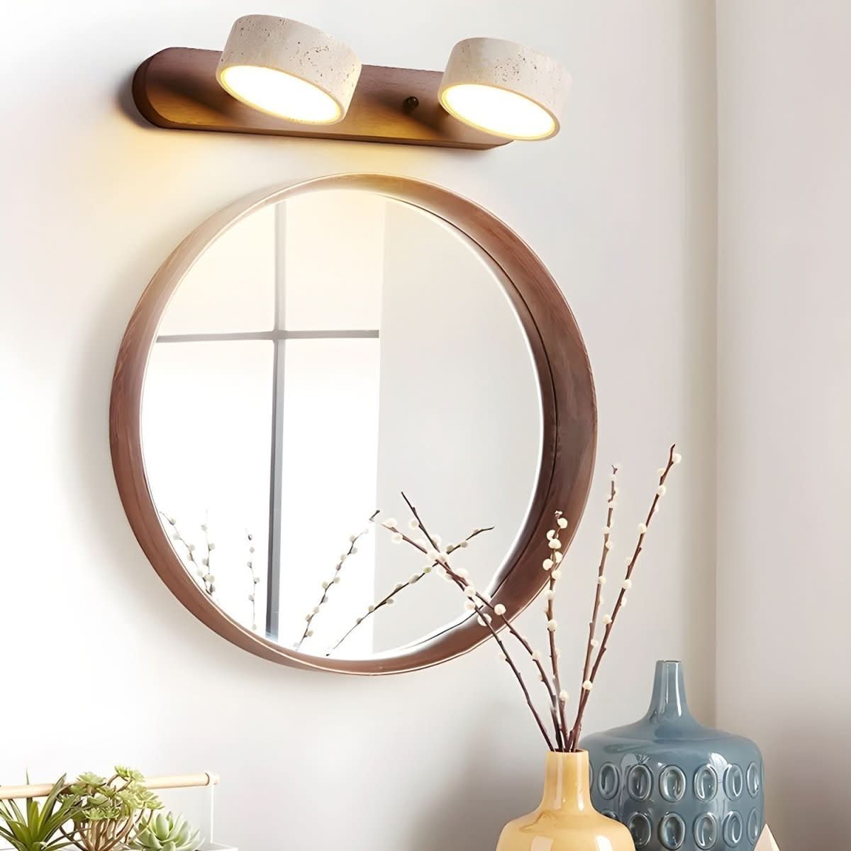 LED Wall Light | Natural Travertine and Wood | 3 Sizes | Larch