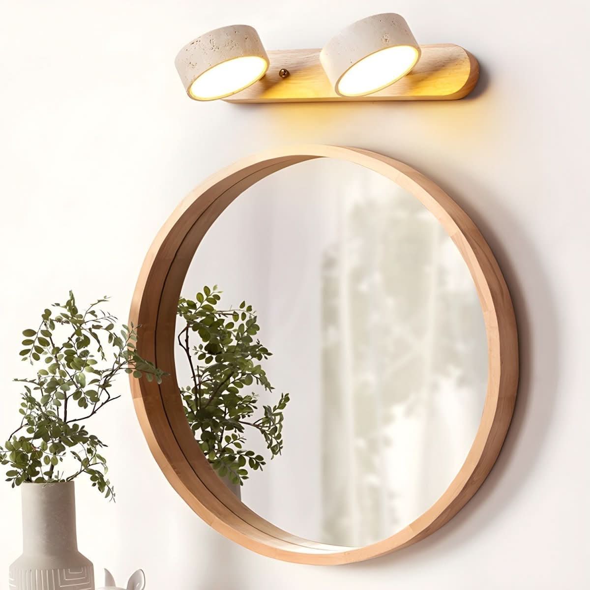 LED Wall Light | Natural Travertine and Wood | 3 Sizes | Larch