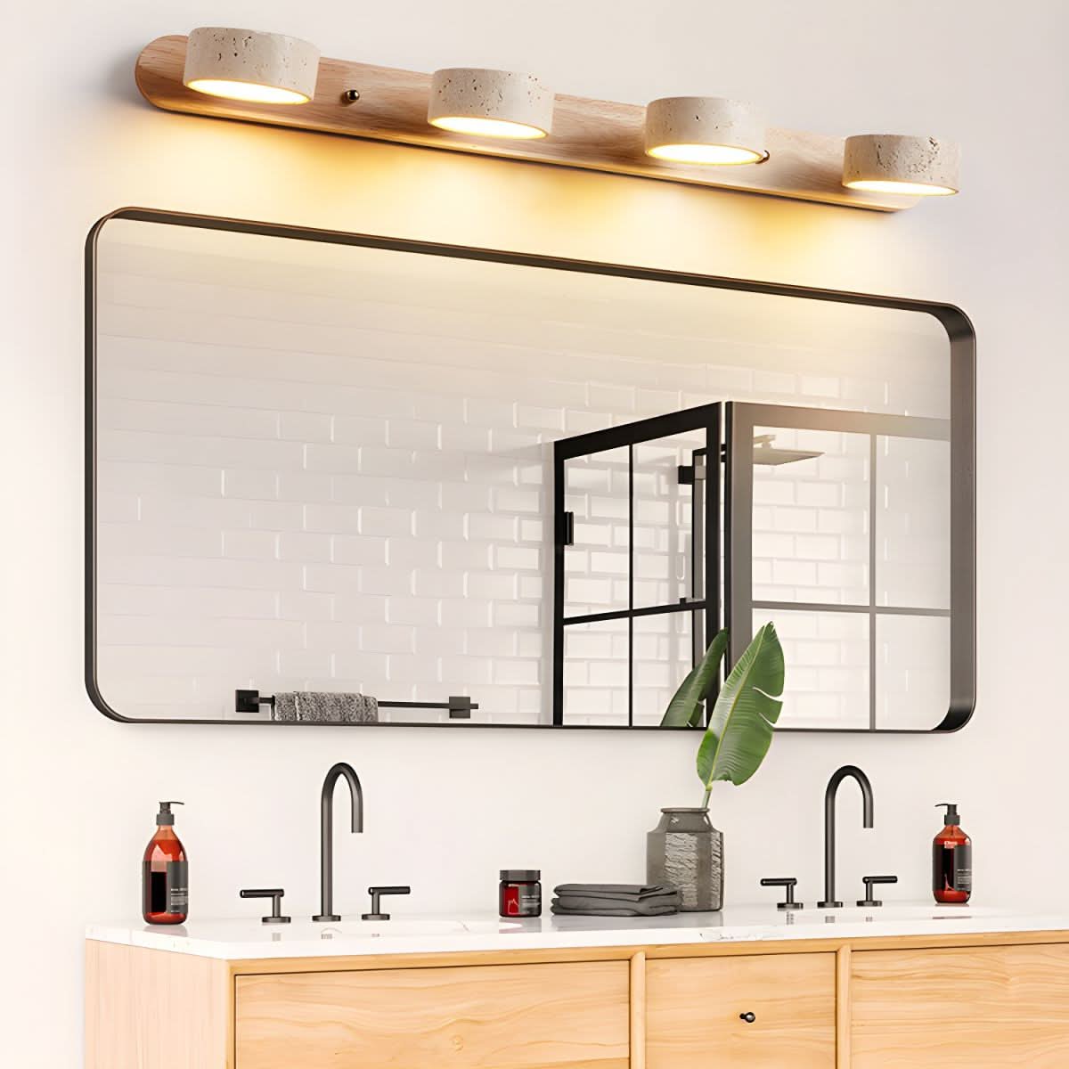 LED Wall Light | Natural Travertine and Wood | 3 Sizes | Larch