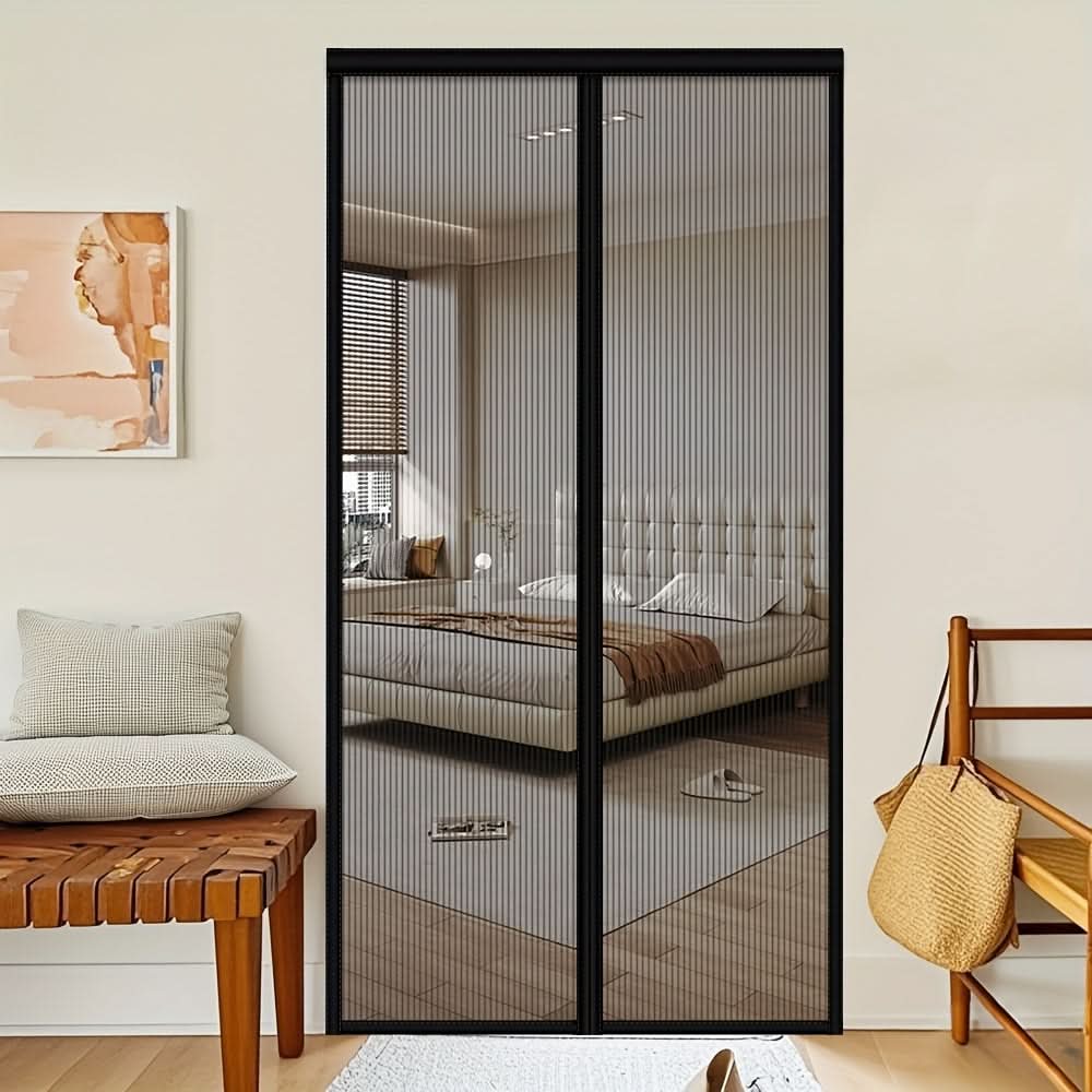 Screen Door Curtain | Magnetic Auto-Close | Fiberglass Mesh | Ripple