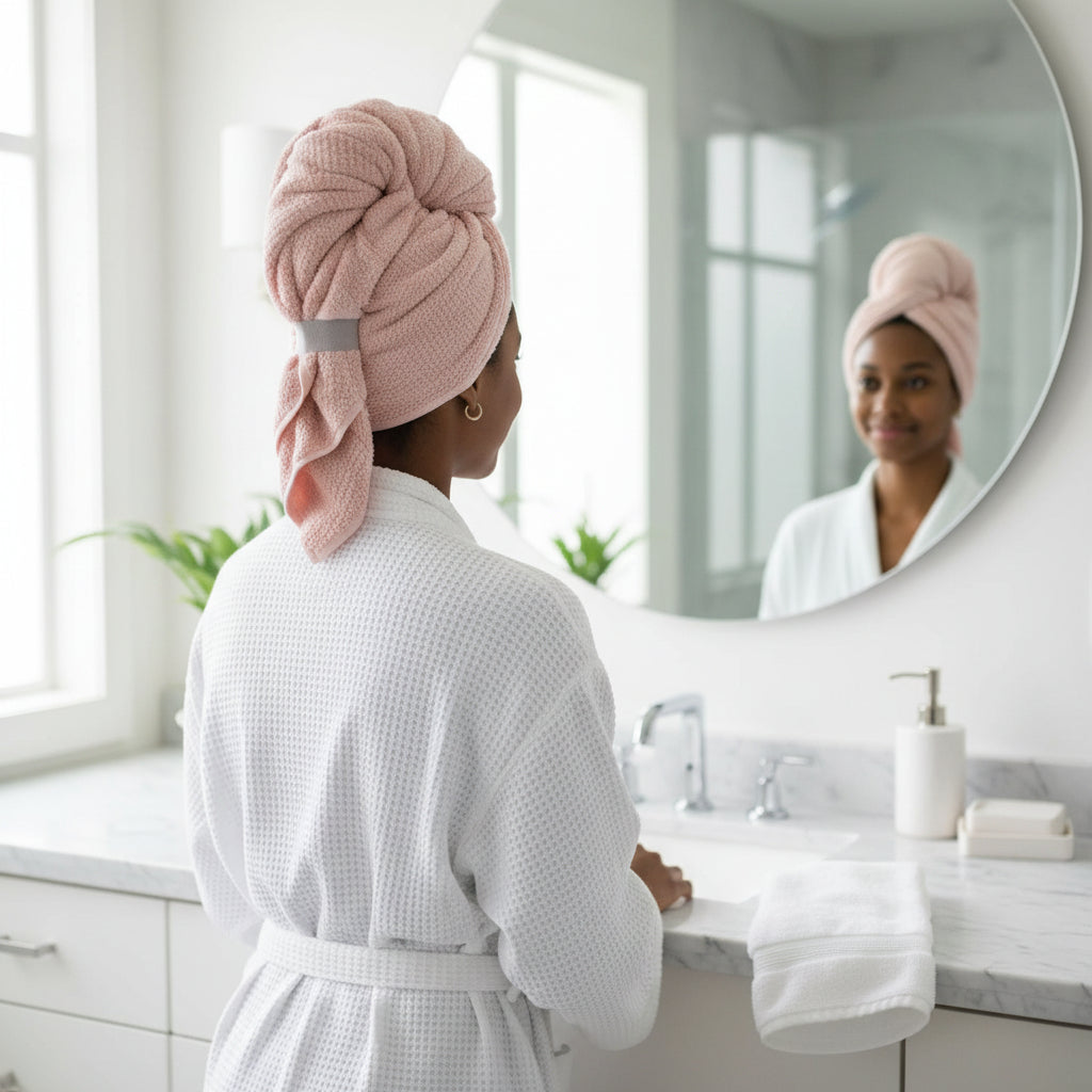 Hair Towel Wrap | Quick-Dry Coral Velvet | Button Loop Closure | Foxglove
