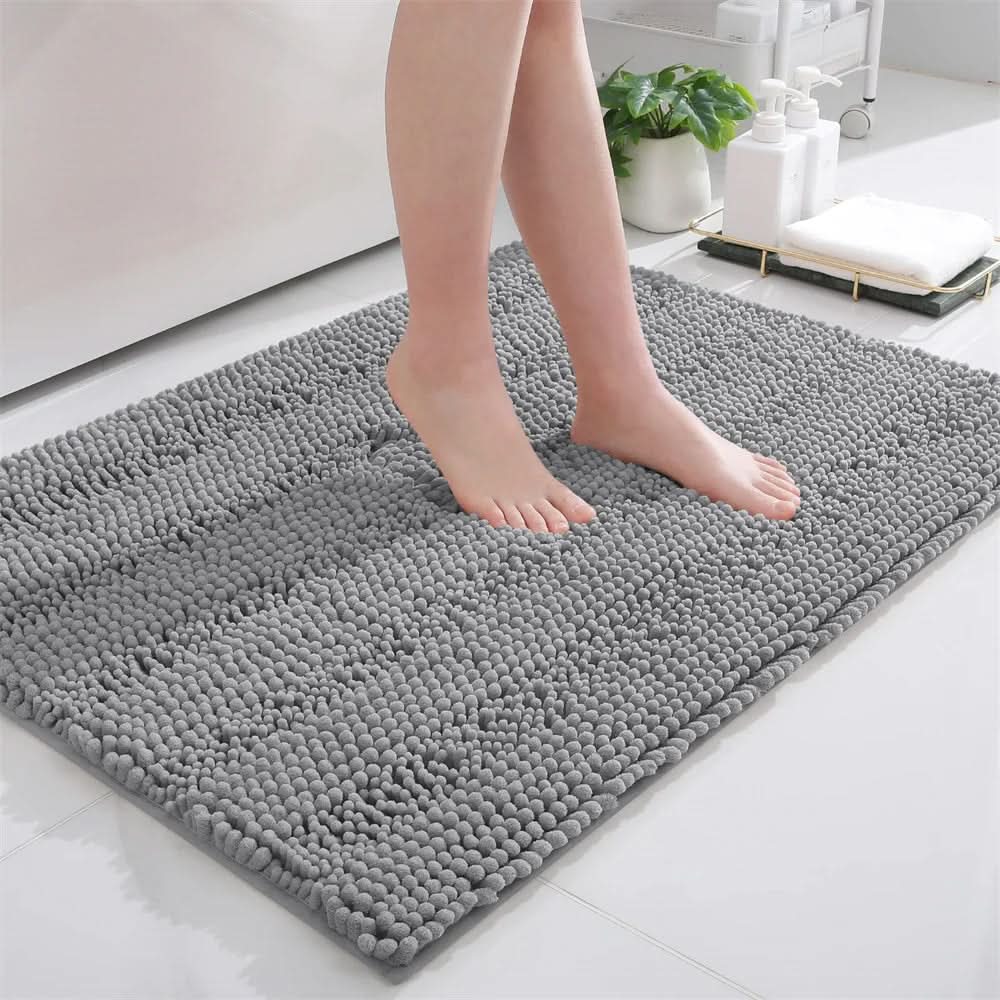 Bath Rug | Quick-Dry Chenille | Non-Slip Honeycomb Backing | Plume