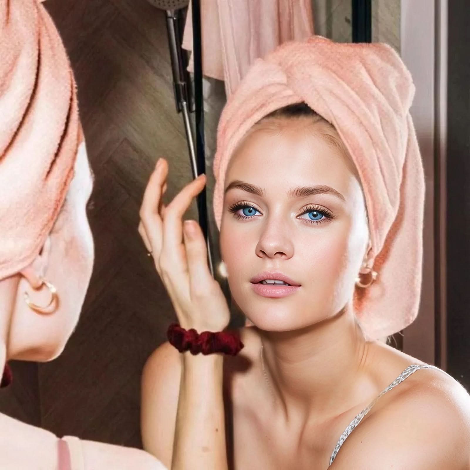 Hair Towel Wrap | Quick-Dry Coral Velvet | Button Loop Closure | Foxglove