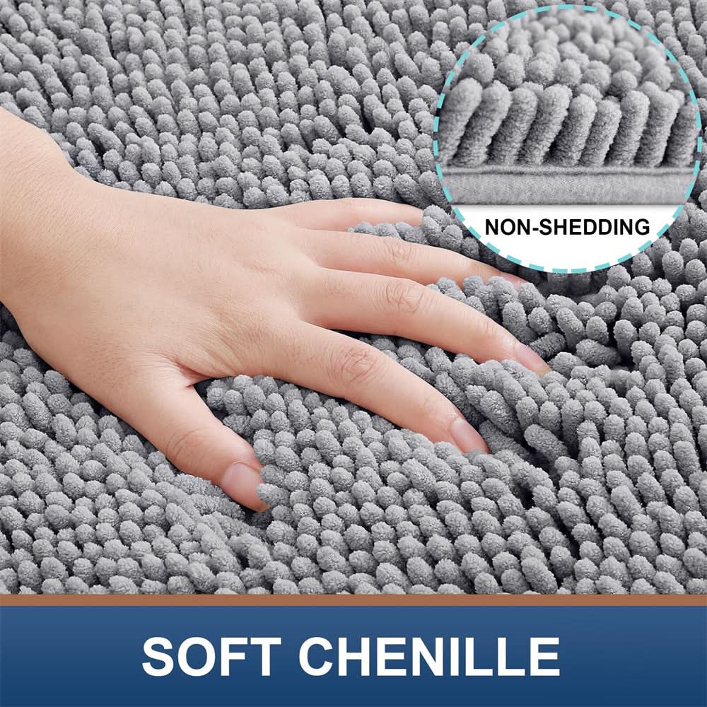 Bath Rug | Quick-Dry Chenille | Non-Slip Honeycomb Backing | Plume