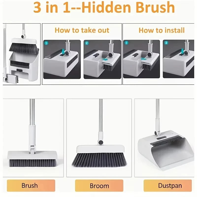Broom and Dustpan Set | Dense PVC Bristles | Upright Storage | Harrow
