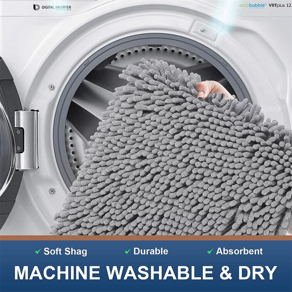 Bath Rug | Quick-Dry Chenille | Non-Slip Honeycomb Backing | Plume