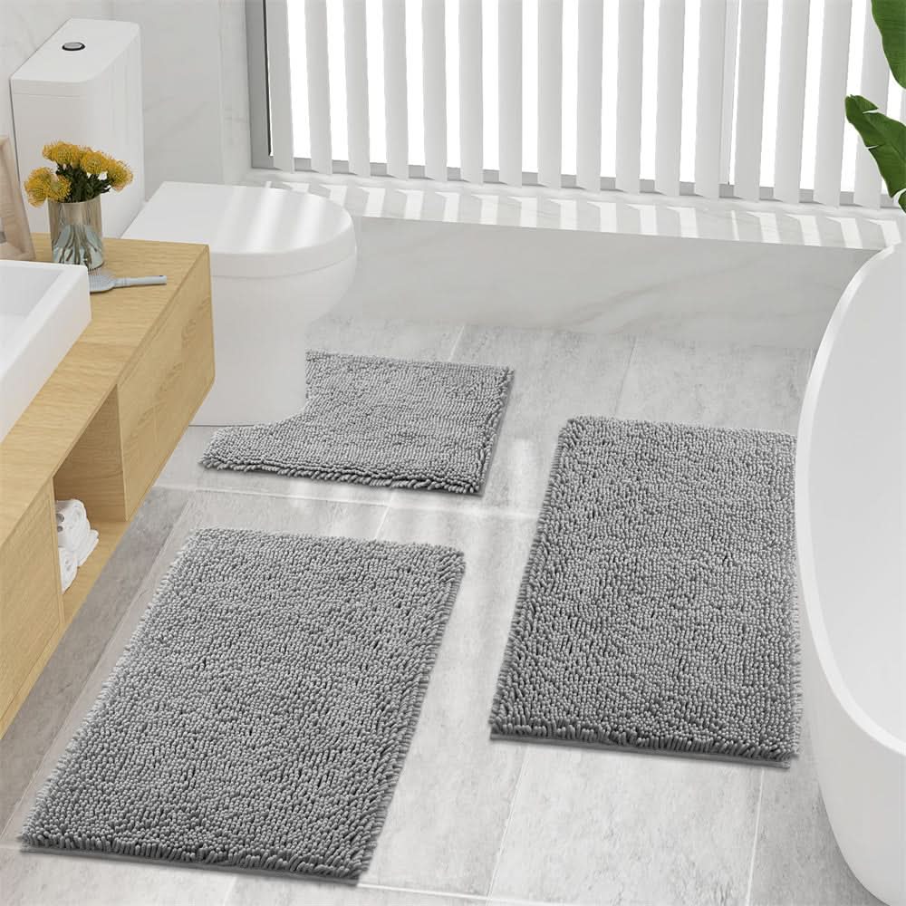 Bath Rug | Quick-Dry Chenille | Non-Slip Honeycomb Backing | Plume
