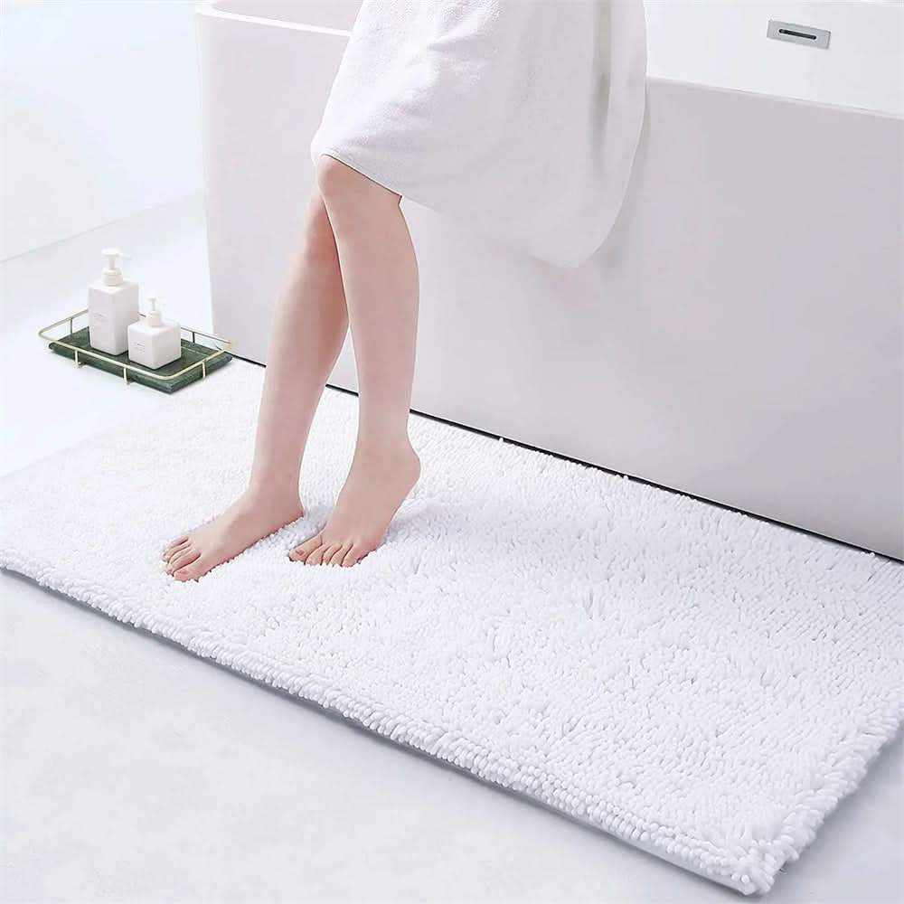 Bath Rug | Quick-Dry Chenille | Non-Slip Honeycomb Backing | Plume