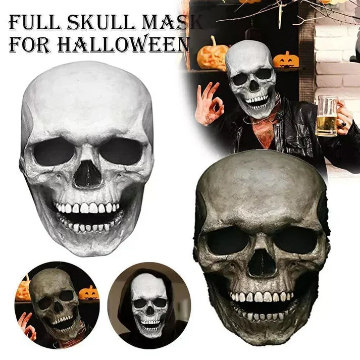 Costume Skull Mask | Movable Jaw | Soft Latex in Black or White | Tundra