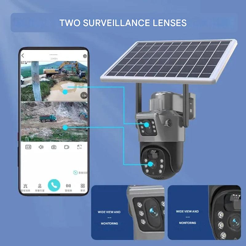 Solar Dual-Lens Security Camera | 10x Zoom 360° PTZ | 12,000 mAh IP66 4G Wi-Fi | Vigiora