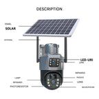 Solar Dual-Lens Security Camera | 10x Zoom 360° PTZ | 12,000 mAh IP66 4G Wi-Fi | Vigiora