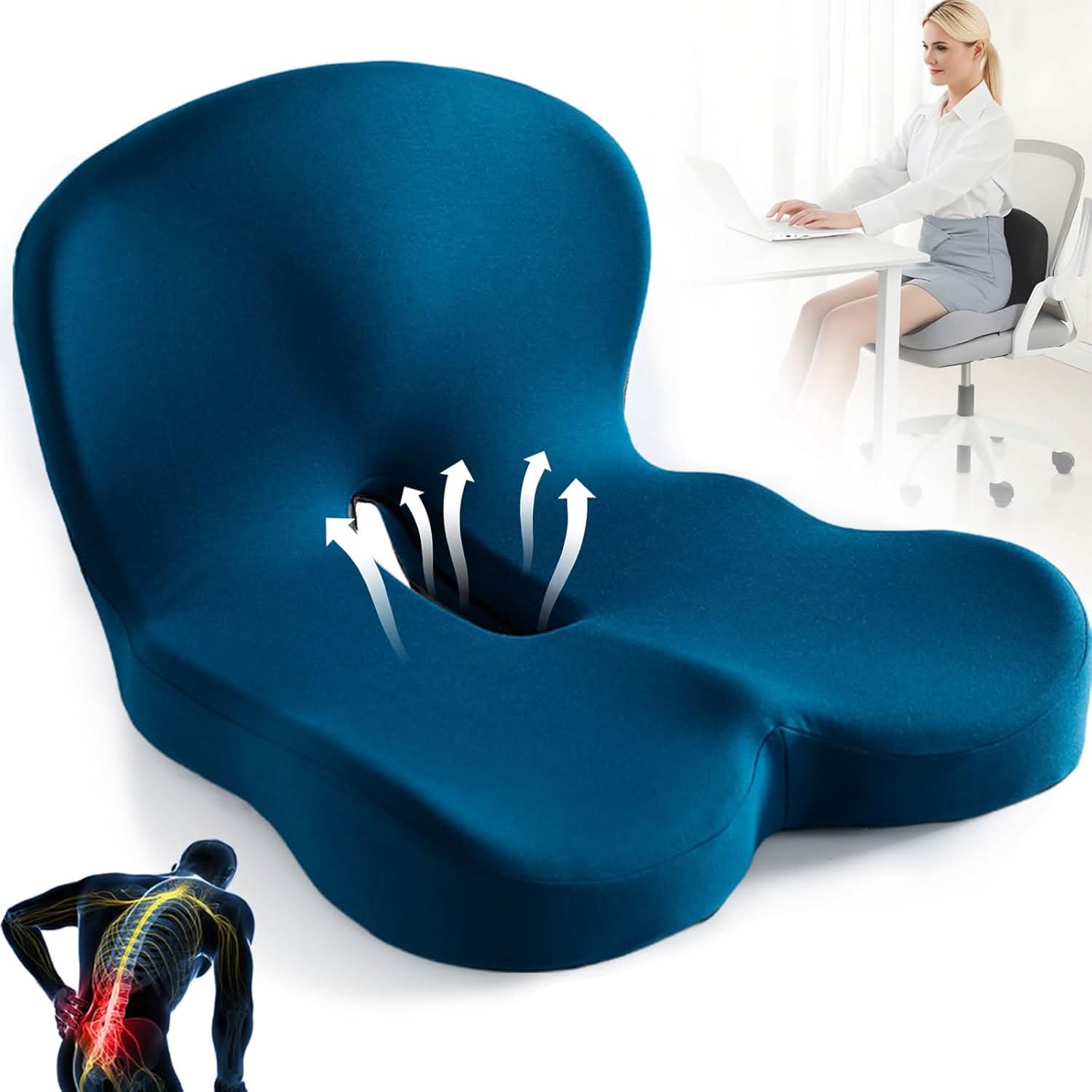 Seat Cushion | Ergonomic Memory Foam Seat Cushion | Pressure-Relieving & Non-Slip | ErgoComfort