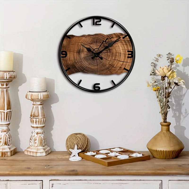 Wall Clock | Silent Non-Ticking | Carved Wooden Farmhouse Look | Pinion