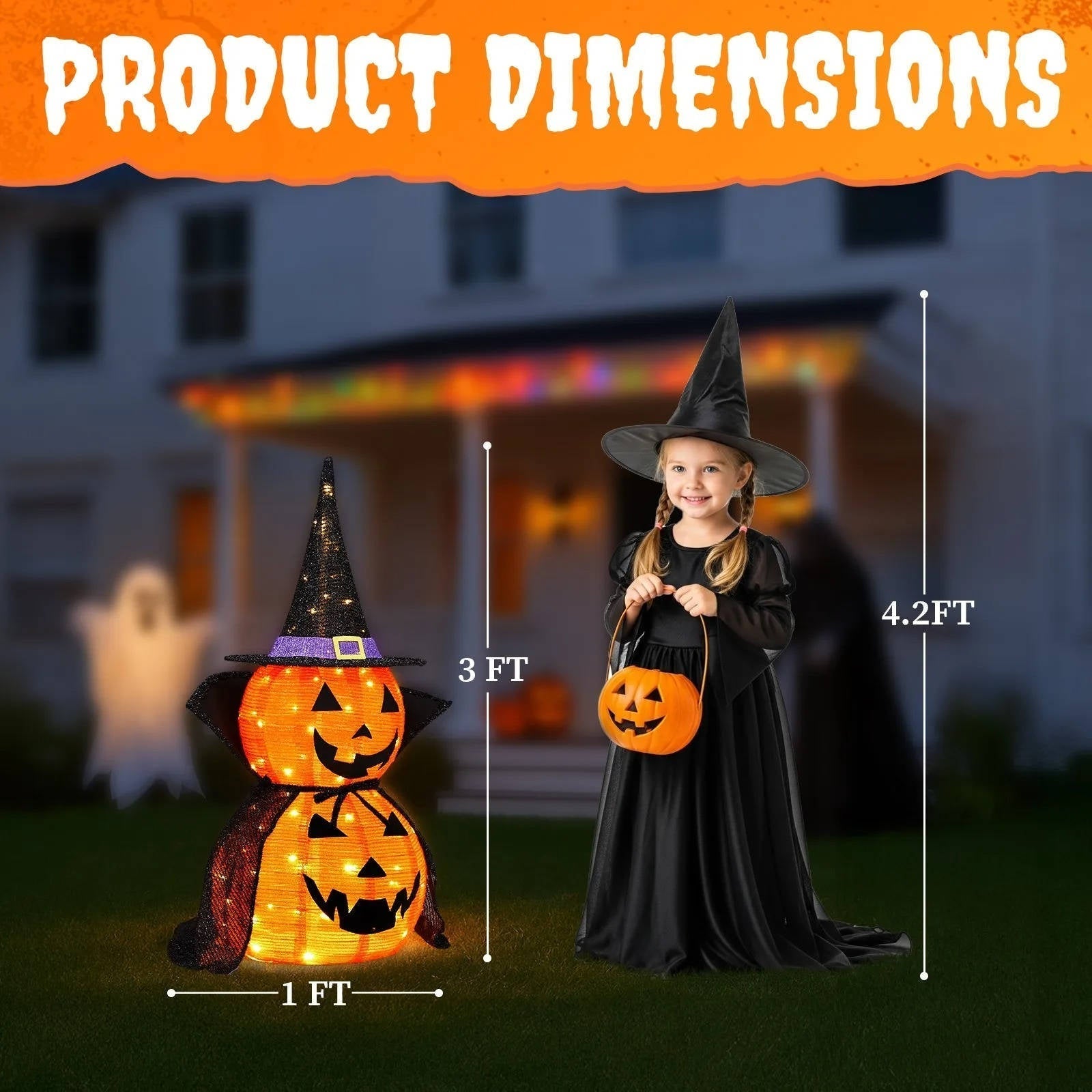 Lighted Halloween Pumpkins | 3 ft Tall | 176 Warm White LEDs Each | Vantage