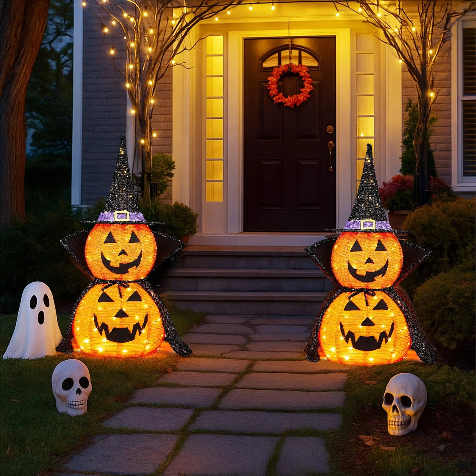 Lighted Halloween Pumpkins | 3 ft Tall | 176 Warm White LEDs Each | Vantage
