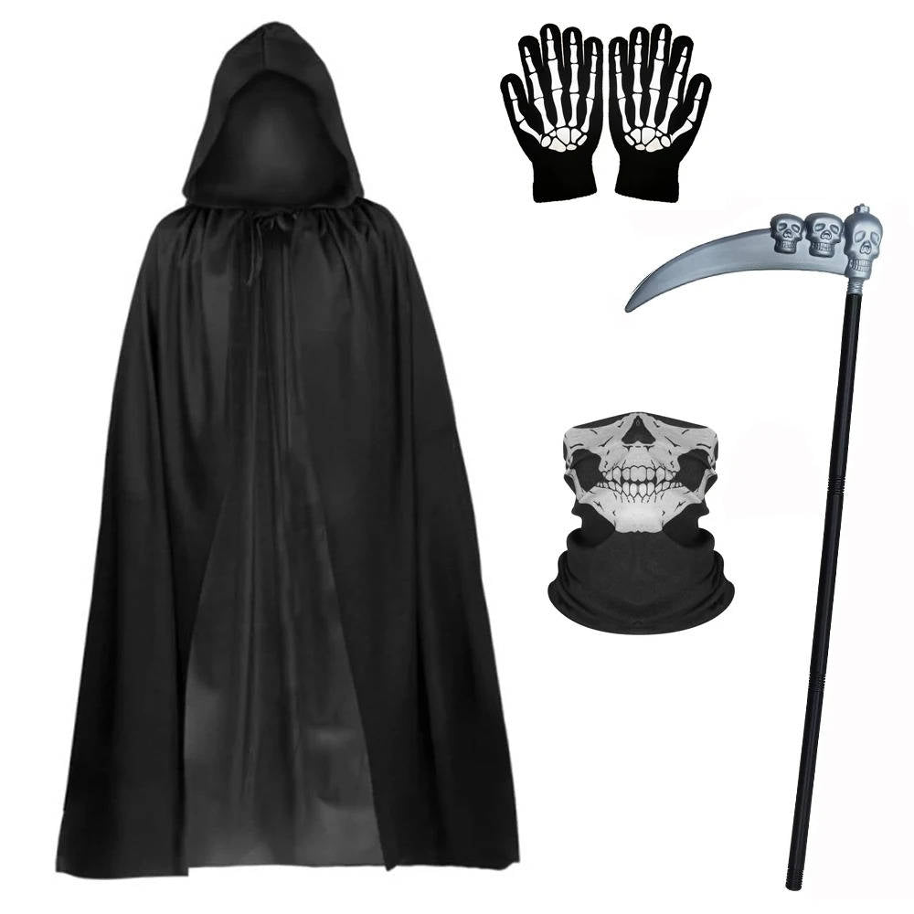 Adult Halloween Costume | Light-Up Red Eyes | Reaper Scythe | Raven