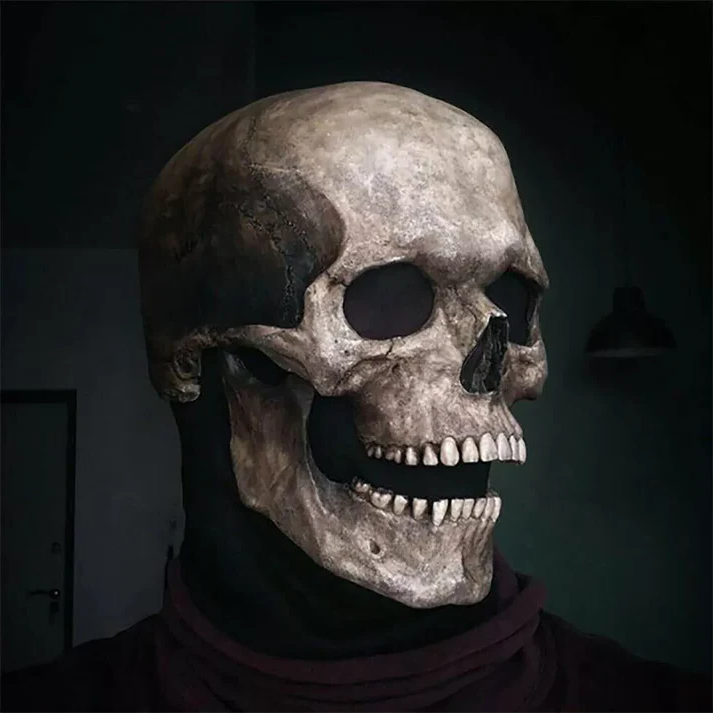 Costume Skull Mask | Movable Jaw | Soft Latex in Black or White | Tundra
