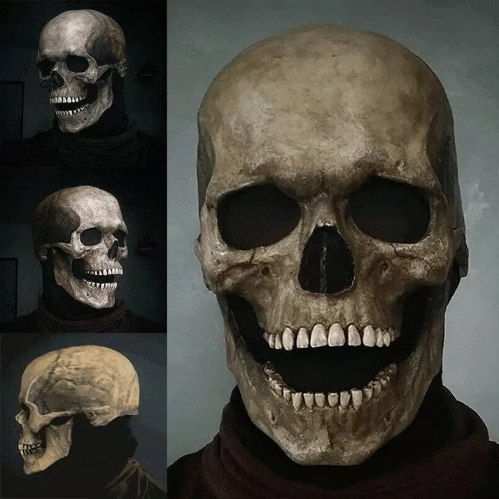 Costume Skull Mask | Movable Jaw | Soft Latex in Black or White | Tundra