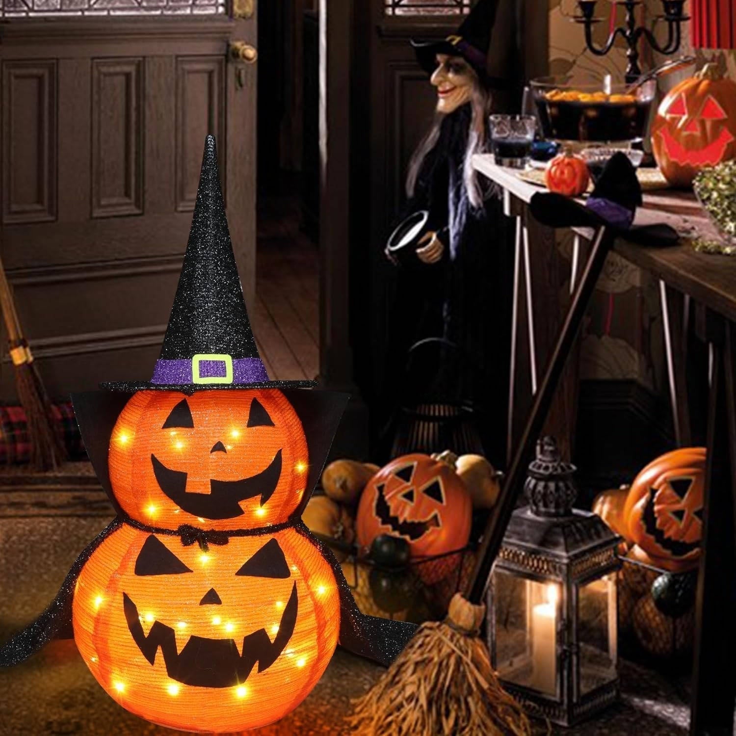 Lighted Halloween Pumpkins | 3 ft Tall | 176 Warm White LEDs Each | Vantage