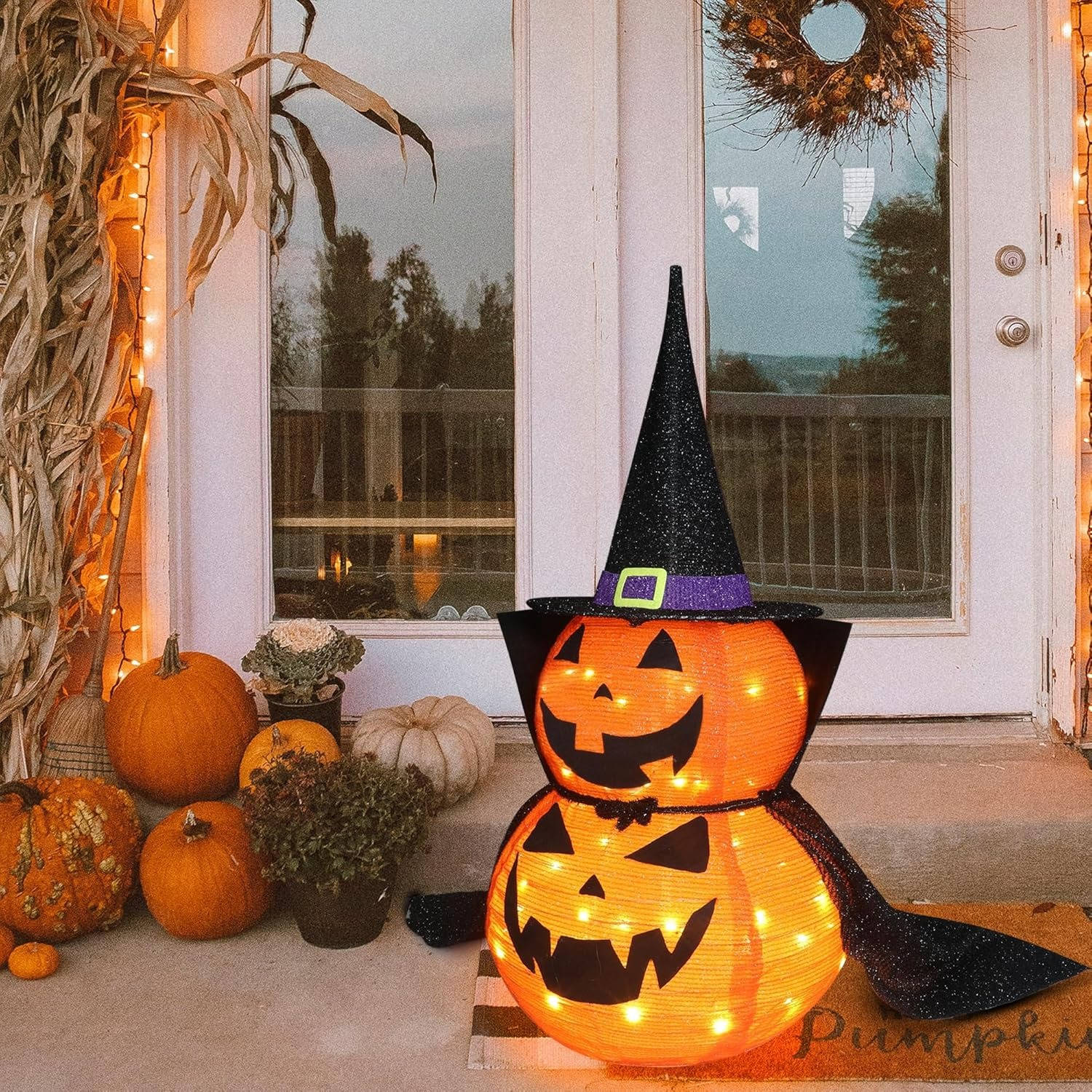 Lighted Halloween Pumpkins | 3 ft Tall | 176 Warm White LEDs Each | Vantage