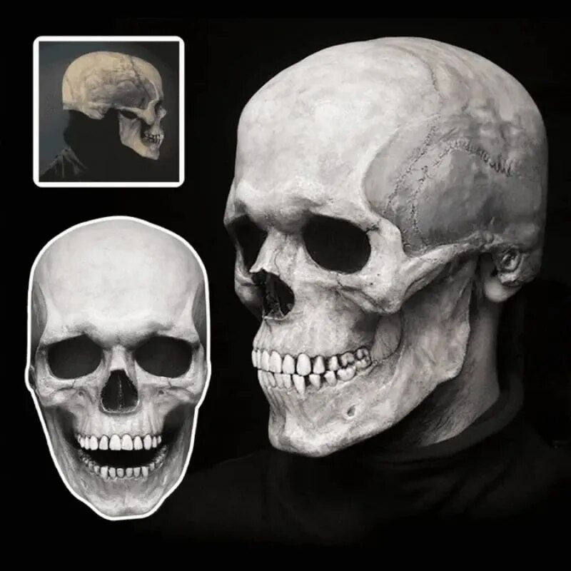 Halloween Skull Mask | Movable Jaw | Full Head, Black or White | Wyvern