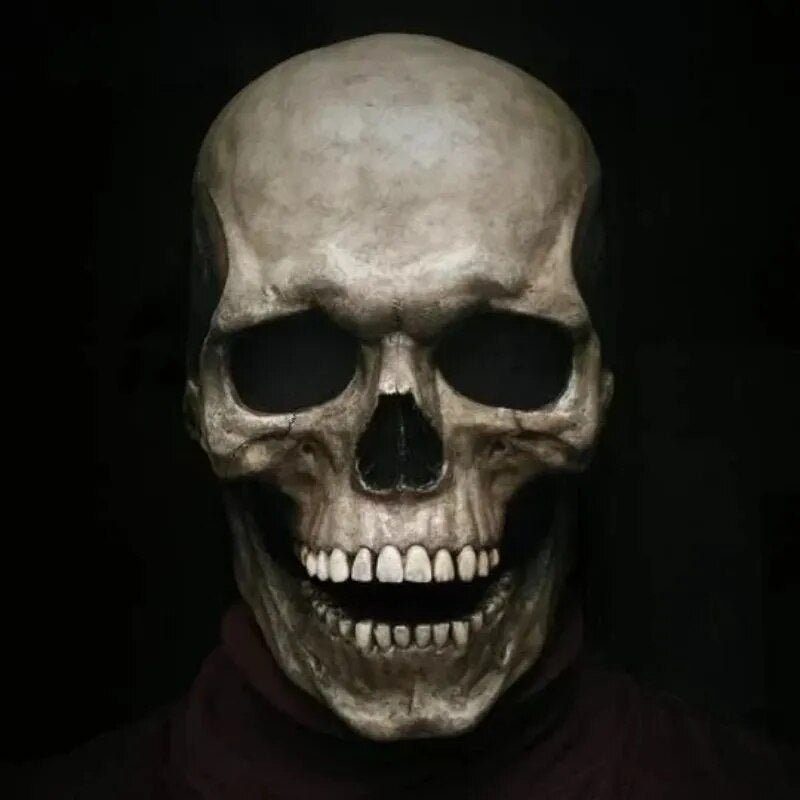 Halloween Skull Mask | Movable Jaw | Full Head, Black or White | Wyvern