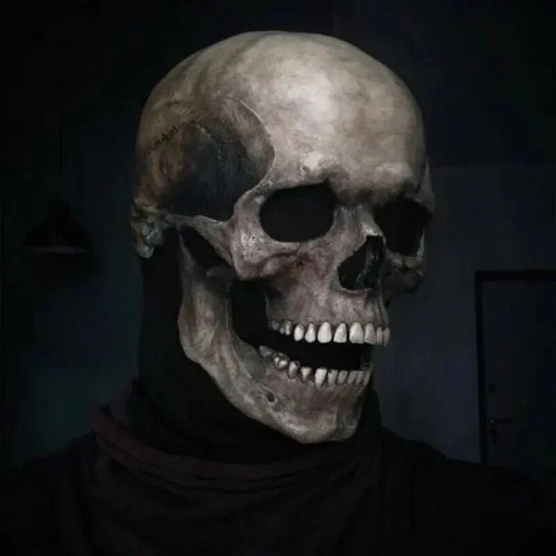 Halloween Skull Mask | Movable Jaw | Full Head, Black or White | Wyvern
