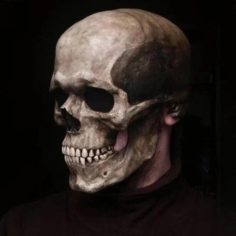 Halloween Skull Mask | Movable Jaw | Full Head, Black or White | Wyvern